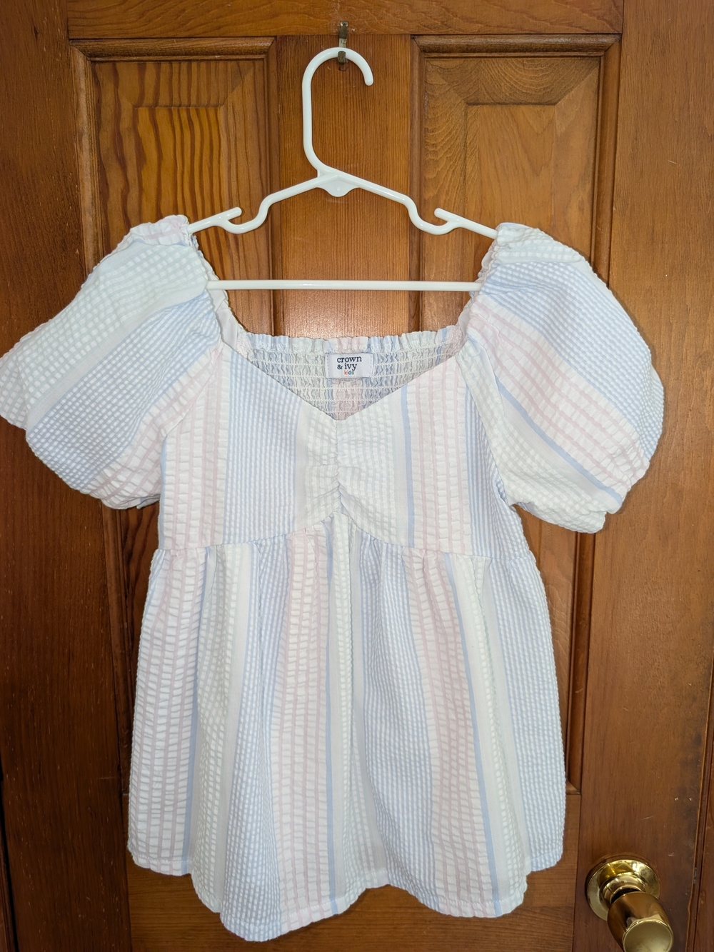crown & ivy White Shirt with Pastel Pink and Blue Stripes